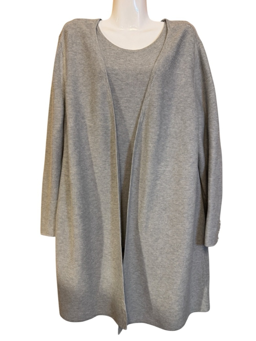 Talbots Plus Womens Gray Ribbed Cardigan Tank Set 2X Layered Sweater